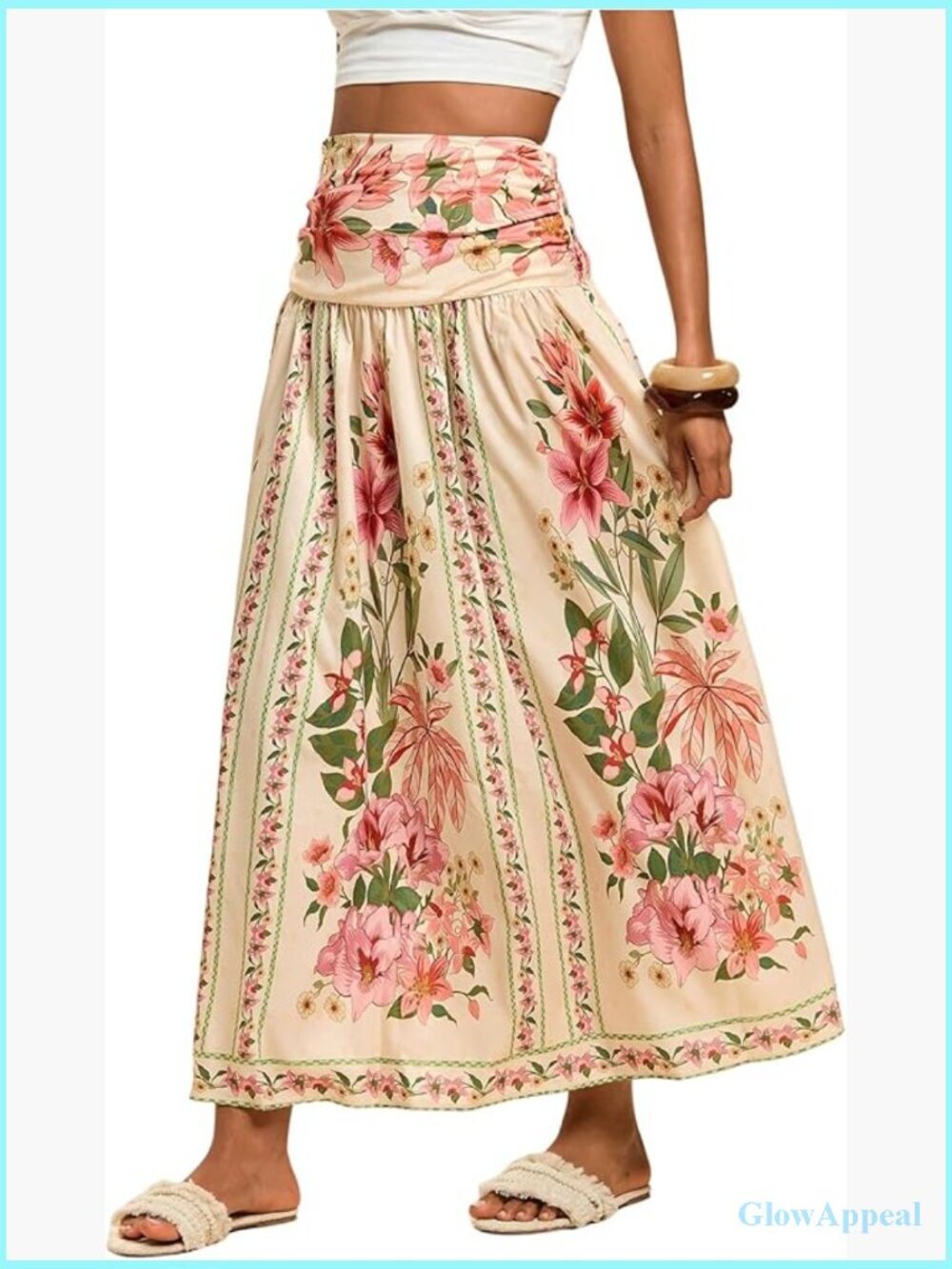 Boho Floral Print Maxi Skirt High Waisted A Line Flowy Long Skirt